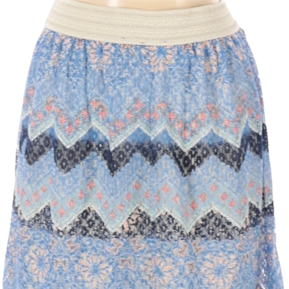 GNW A-line Skirt Size L Blue Ivory Chevron Herringbone Pattern Boho Knee‎ Length